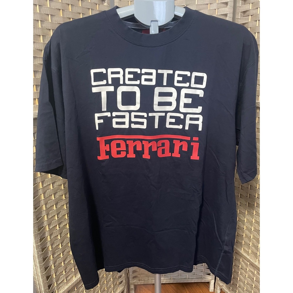Ferrari Mens XXL T-Shirt Created To Be Faster Navy Blue Racing Graphic Tee